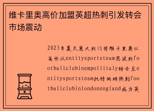 维卡里奥高价加盟英超热刺引发转会市场震动 维卡里奥高价加盟英超热刺引发转会市场震动