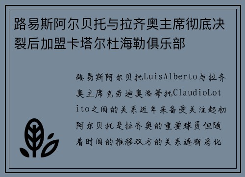 路易斯阿尔贝托与拉齐奥主席彻底决裂后加盟卡塔尔杜海勒俱乐部